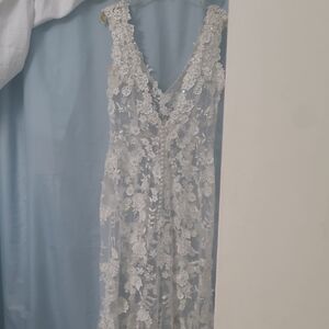 Allure Bridals White Floral Lace Maxi Dress